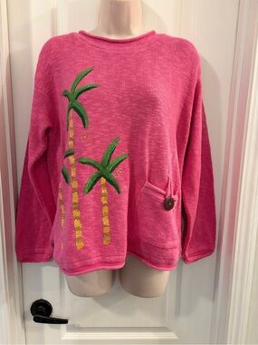 Pink AVALIN Palm-Print Women's Sweater 100% COTTON MADE IN THE USA